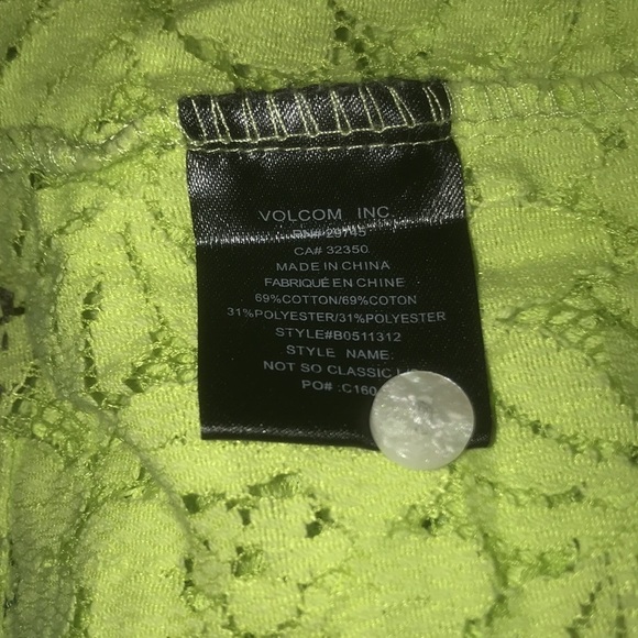 VOLCOM lace floral blouse chartreuse colored button up long sleeve NEW size S - Picture 6 of 10
